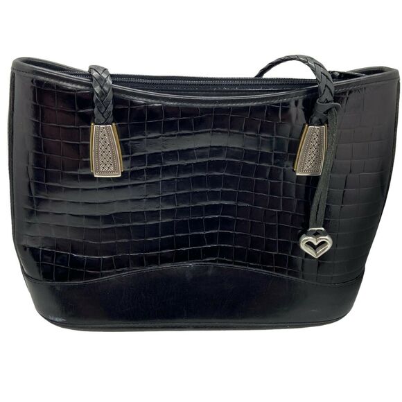 Brighton Satchel Handbag Purse 133757 Womens Vintage Black Leather Inner Pockets - Picture 1 of 16